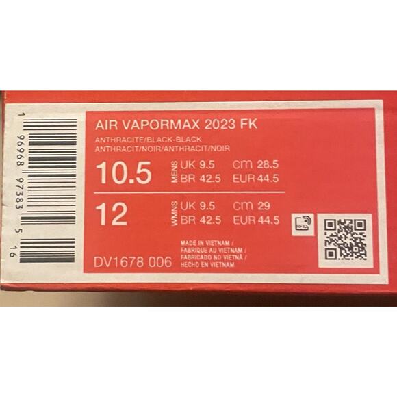 Nike Air Vapormax 2023 FK Flyknit Anthracite Black Grey DV1678-006 sz 10.5 Men's - Picture 5 of 5